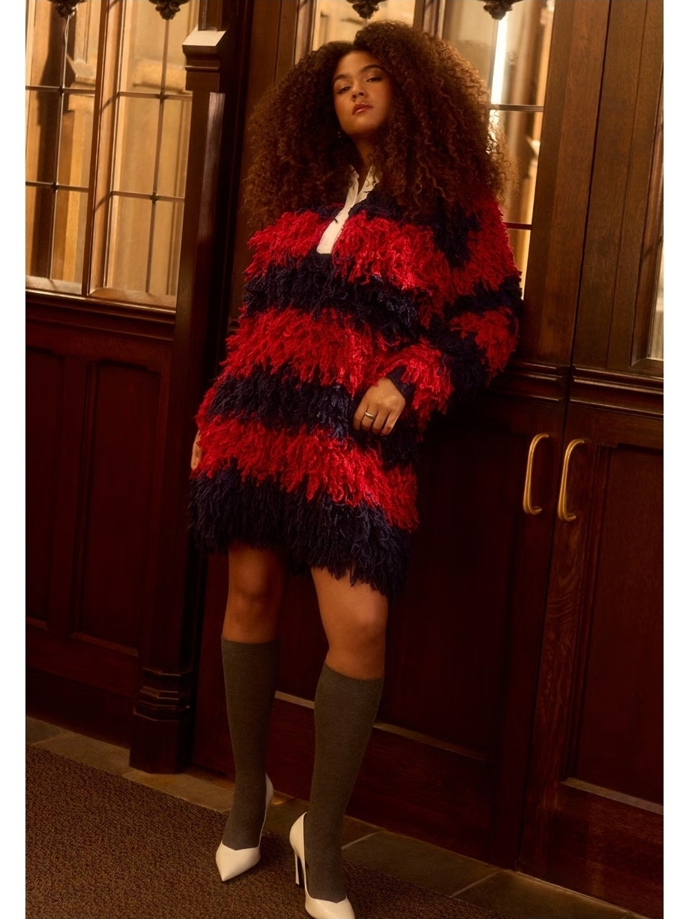 Eloquii Red and Navy Striped Rugby Sweater Dress